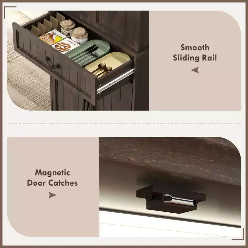 HOMCOM Meuble de Rangement de Cuisine 71 LED, Armoire de Rangement de Style Ferme avec Étagères de Porte, Étagères Réglables et Tiroir, Brun Vieilli