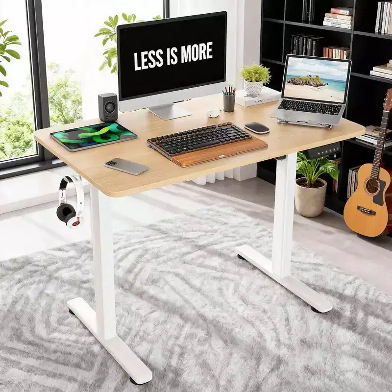 MAYEERTY Bureau électrique debout en chêne 40x24 - Utilisation à domicile, plateau en bois massif, hauteur réglable