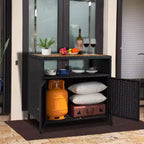 Armoire de rangement en rotin, Armoire d'extérieur pour patio, Desserte de bar d'extérieur avec 2 portes et étagères réglables