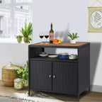 Armoire de rangement en rotin, Armoire d'extérieur pour patio, Desserte de bar d'extérieur avec 2 portes et étagères réglables