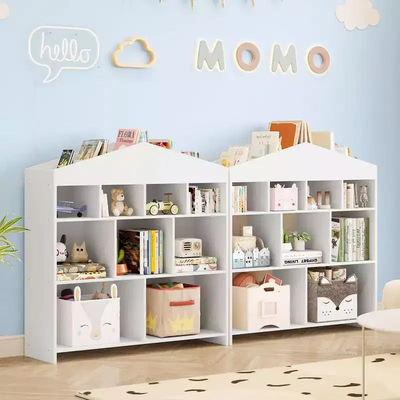 Meuble de rangement 9 cubes pour livres et jouets pour enfants - Bibliothèque en bois blanc pour salle de jeux, chambre de bébé et chambre d'enfant