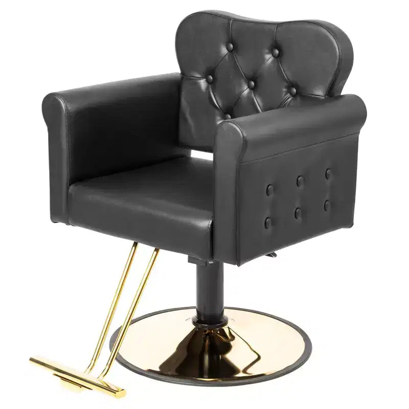 Fauteuil de salon de coiffure pivotant hydraulique robuste Karl Home Black Gold avec capitonnage à boutons