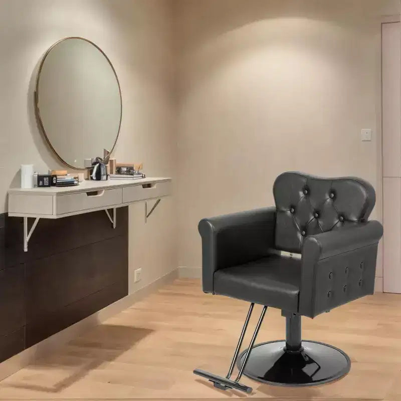 Fauteuil de salon de coiffure pivotant hydraulique robuste Karl Home Black Gold avec capitonnage à boutons