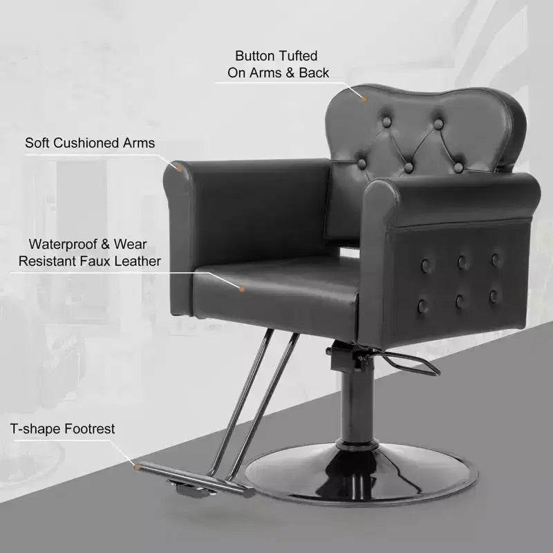 Fauteuil de salon de coiffure pivotant hydraulique robuste Karl Home Black Gold avec capitonnage à boutons