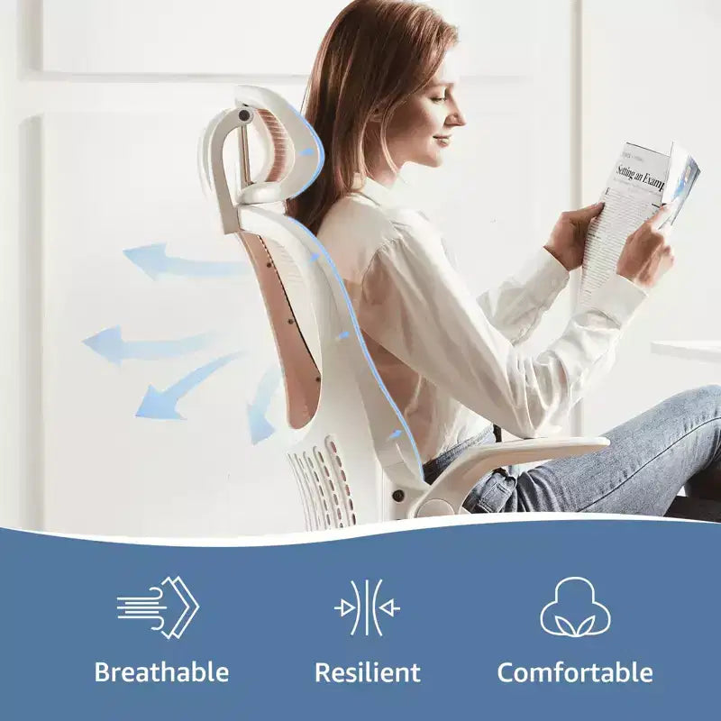 Chaise de Bureau Ergonomique MAYEERTY avec Appui-tête Réglable en Tissu Rose, Capacité 113 kg