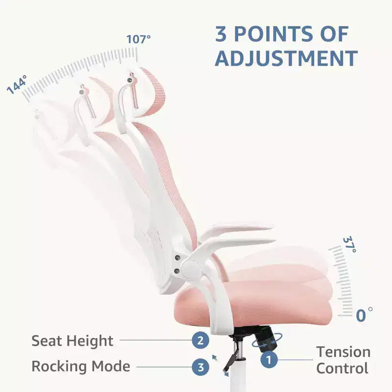 Chaise de Bureau Ergonomique MAYEERTY avec Appui-tête Réglable en Tissu Rose, Capacité 113 kg