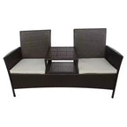 vidaXL 2-Seater Patio Sofa Outdoor Bistro Set with Tea Table Poly Rattan Brown