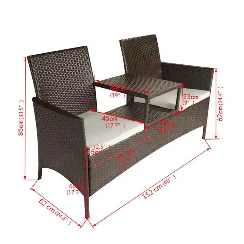 vidaXL Salon de bistro d'extérieur 2 places avec table basse en résine tressée marron