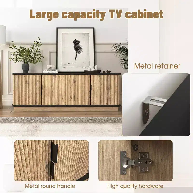 Meuble TV GDFStudio Sandy minimaliste moderne 55 en bois à quatre portes