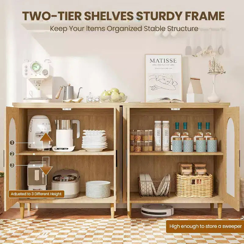 Bahut de rangement de cuisine avec rotin, pieds en bois massif pour salon, couloir