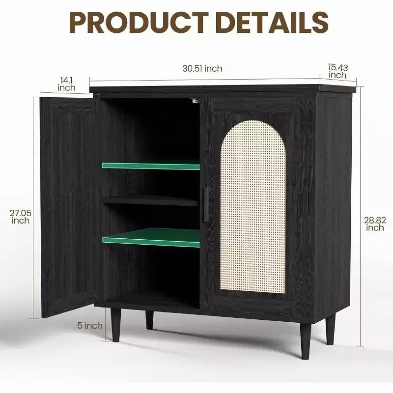 Bahut de rangement de cuisine avec rotin, pieds en bois massif pour salon, couloir