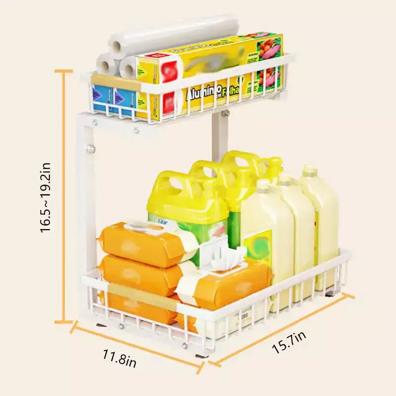 Rangements sous évier à 2 niveaux, étagère coulissante à tirer, tiroir métallique pour l'organisation de la cuisine, de la salle de bain, du garde-manger, résistant à la rouille.