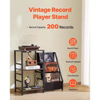Meuble pour platine vinyle VEVOR avec station de charge et ports USB, peut contenir jusqu'à 200 albums, support de tourne-disque à 3 niveaux avec rangement pour disques vinyles, noir