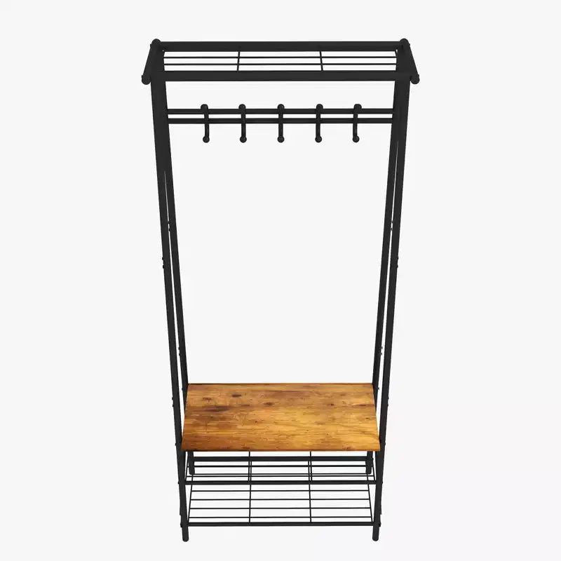 Porte-manteau et banc à chaussures 4 en 1, portemanteau d'entrée à 4 niveaux avec 5 crochets, étagère de rangement multifonction pour couloir, salle de bain, entrée