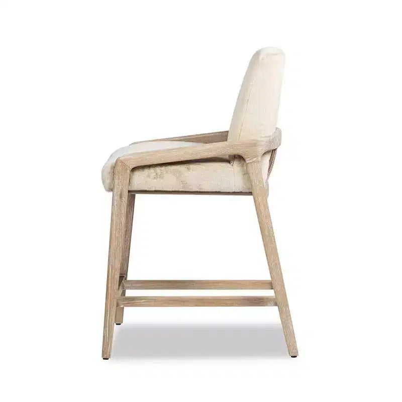Tabouret de comptoir rembourré Jennifer Taylor Home Arizona 25,5 en bois de frêne massif avec détail en corde, fausse fourrure blanche Crème de la Crème