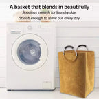 Evideco Articles ménagers français Panier à linge en velours côtelé 55L Jaune moutarde