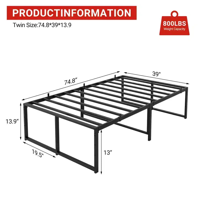 Cadre de lit plateforme en métal, lit double robuste avec lattes de support solides, sommier tapissier non requis, rangement sous le lit