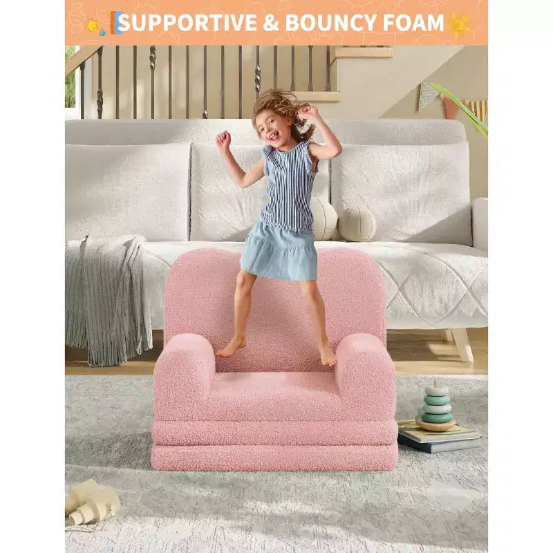 Canapé pour enfants, fauteuil-canapé pour tout-petits 2-en-1 convertible en tissu polaire Teddy, chaise longue pliable douce pour enfants, canapé-lit confortable
