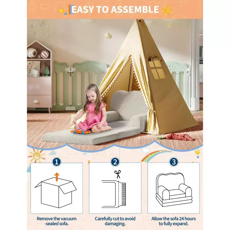 Canapé pour enfants, fauteuil-canapé pour tout-petits 2-en-1 convertible en tissu polaire Teddy, chaise longue pliable douce pour enfants, canapé-lit confortable