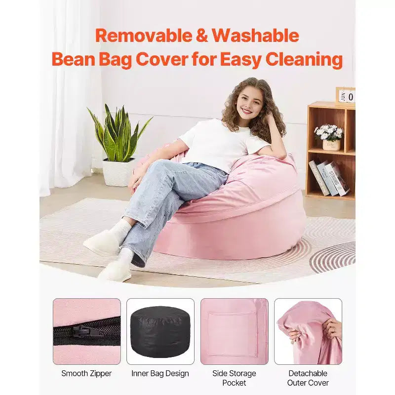 Pouf VEVOR, pouf rond de 91 cm avec housse amovible et lavable, rempli de mousse à mémoire de forme 25D avec velours hollandais doux et lisse, rose