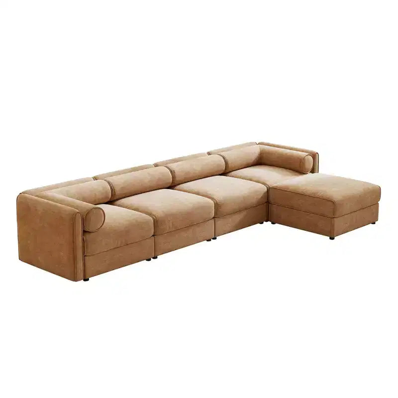Canapé modulable avec rangement, dossier cylindrique et accoudoirs, assise profonde et confortable, durable et offrant un bon soutien pour le salon.