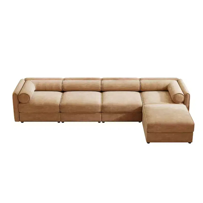 Canapé modulable avec rangement, dossier cylindrique et accoudoirs, assise profonde et confortable, durable et offrant un bon soutien pour le salon.