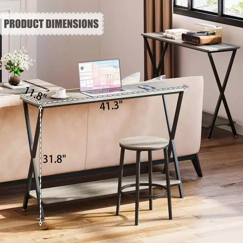 Petite console d'entrée, Table de couloir étroite, Console industrielle à 2 niveaux avec étagères, Table derrière le canapé, Consoles de foyer