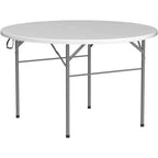 VINGLI Table commerciale pliante ronde de 48 pouces, table à manger portable en plastique pour les fêtes en plein air, les restaurants, les cafés et les événements commerciaux, blanc
