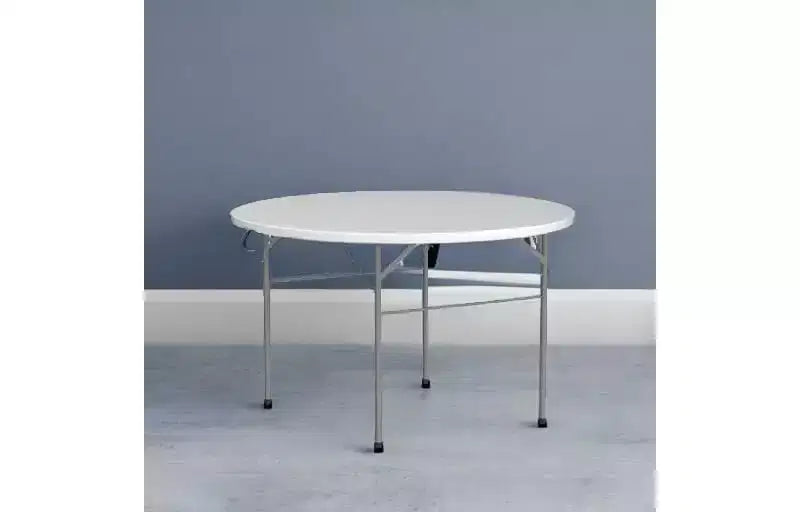 VINGLI Table commerciale pliante ronde de 48 pouces, table à manger portable en plastique pour les fêtes en plein air, les restaurants, les cafés et les événements commerciaux, blanc