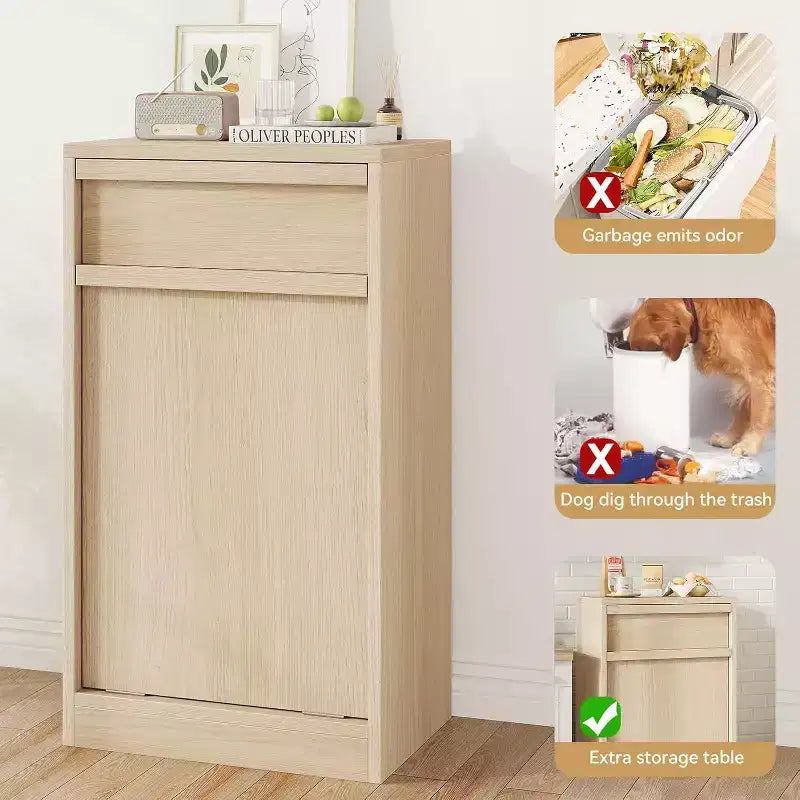 Poubelle inclinable, avec rangement de 38 litres, cache-poubelle autoportant, panier à linge pour cuisine, salle à manger, salon
