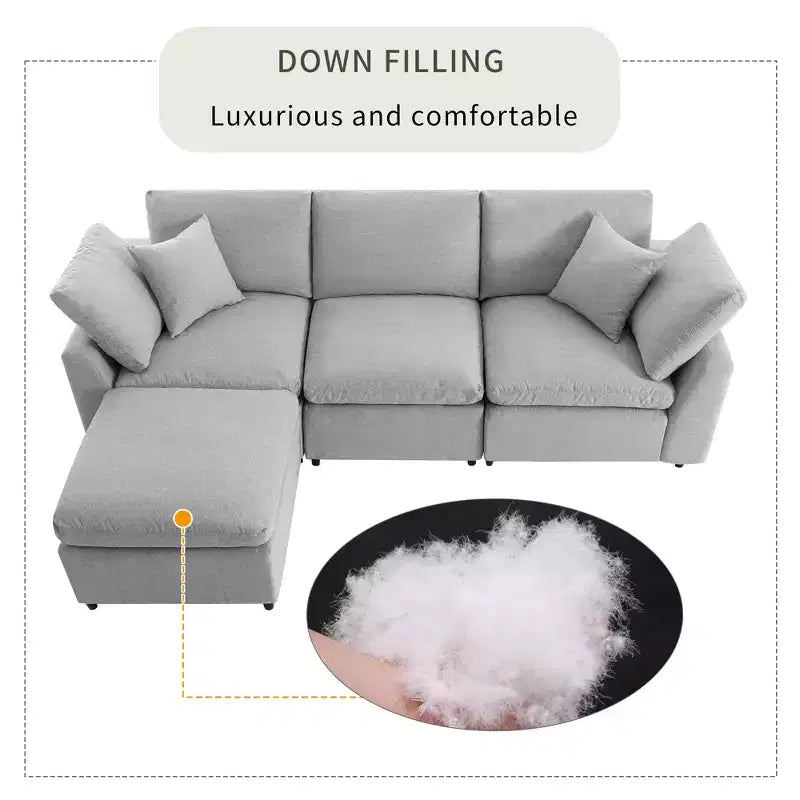 CLIHOME Canapé Sectionnel Convertible Rembourré en Duvet, Canapé en Forme de L avec Méridienne Réversible