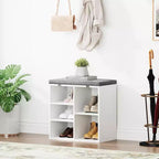 Banc à chaussures avec siège rembourré, banc de rangement à chaussures avec étagères réglables et poches latérales, organisateur de rangement à 5 casiers pour entrée, porche, buanderie