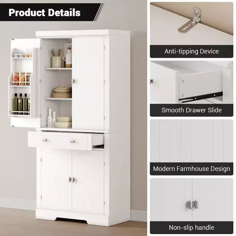 Meuble de rangement haut de cuisine de 71,7 po, buffet de rangement autoportant avec étagères réglables, vaisselier en bois