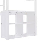 Lit mezzanine double Whisen Modern Design en bois avec tiroirs, armoire, étagères et bureau - Blanc
