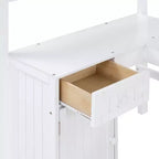 Lit mezzanine double Whisen Modern Design en bois avec tiroirs, armoire, étagères et bureau - Blanc