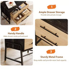Table d'appoint en bois clair avec pieds en métal, table de chevet avec rangement, tables d'appoint modernes du milieu du siècle pour chambre à coucher, salon.