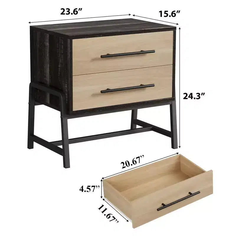 Table d'appoint en bois clair avec pieds en métal, table de chevet avec rangement, tables d'appoint modernes du milieu du siècle pour chambre à coucher, salon.
