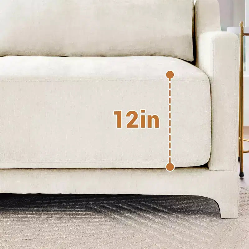 Canapé 4 places en tissu chenille beige avec 1 pouf mobile et coussin lombaire, cadre en bois massif, éponge haute résilience