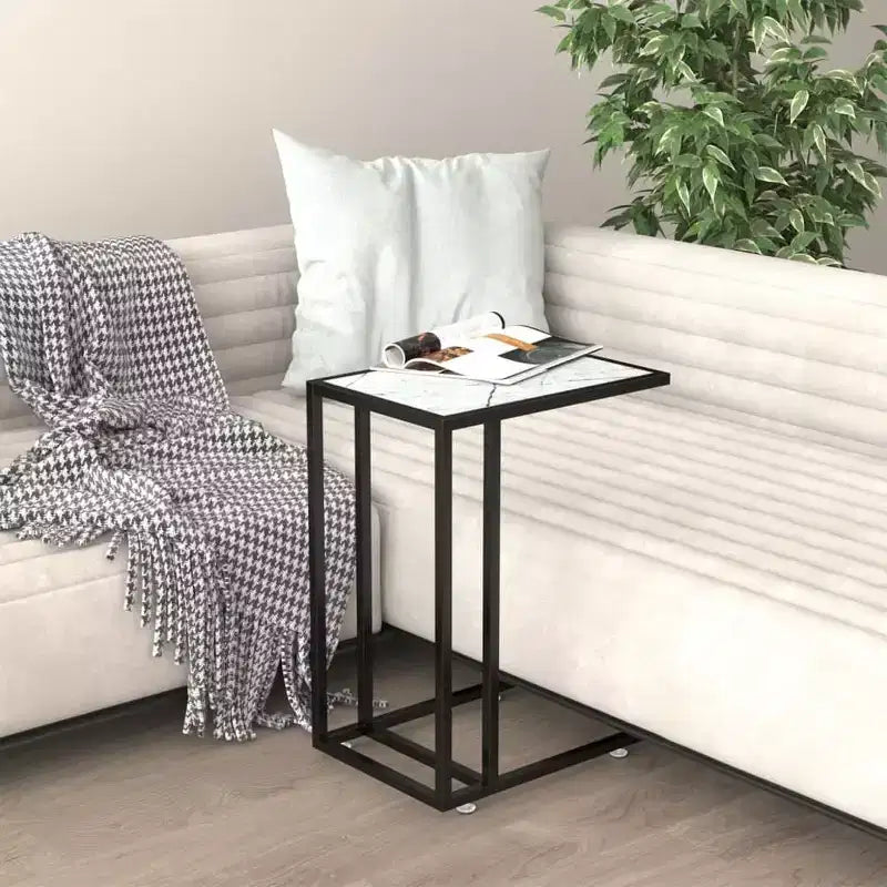 vidaXL Table d'appoint Marbre blanc Verre trempé, fer 50 x 35 x 65 cm
