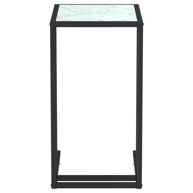 vidaXL Table d'appoint Marbre blanc Verre trempé, fer 50 x 35 x 65 cm