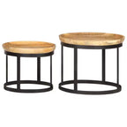 vidaXL Table d'appoint Bois de manguier massif et acier laqué marron et noir