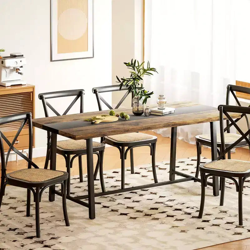 Table à manger industrielle HOMCOM pour 8 personnes, table de cuisine rectangulaire de 180 cm avec grand plateau et pieds en acier pour salle à manger