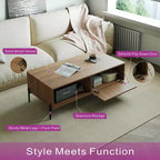 Tree city - Table basse moderne 47" en bois de santal doré avec porte à lattes et étagère ouverte