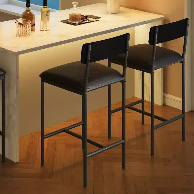 Lot de tabourets de bar, tabourets de bar rembourrés avec pieds en métal, repose-pieds et dossier, assise en PU, chaises hauteur cuisine
