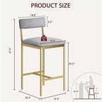 Lot de tabourets de bar, tabourets de bar rembourrés avec pieds en métal, repose-pieds et dossier, assise en PU, chaises hauteur cuisine