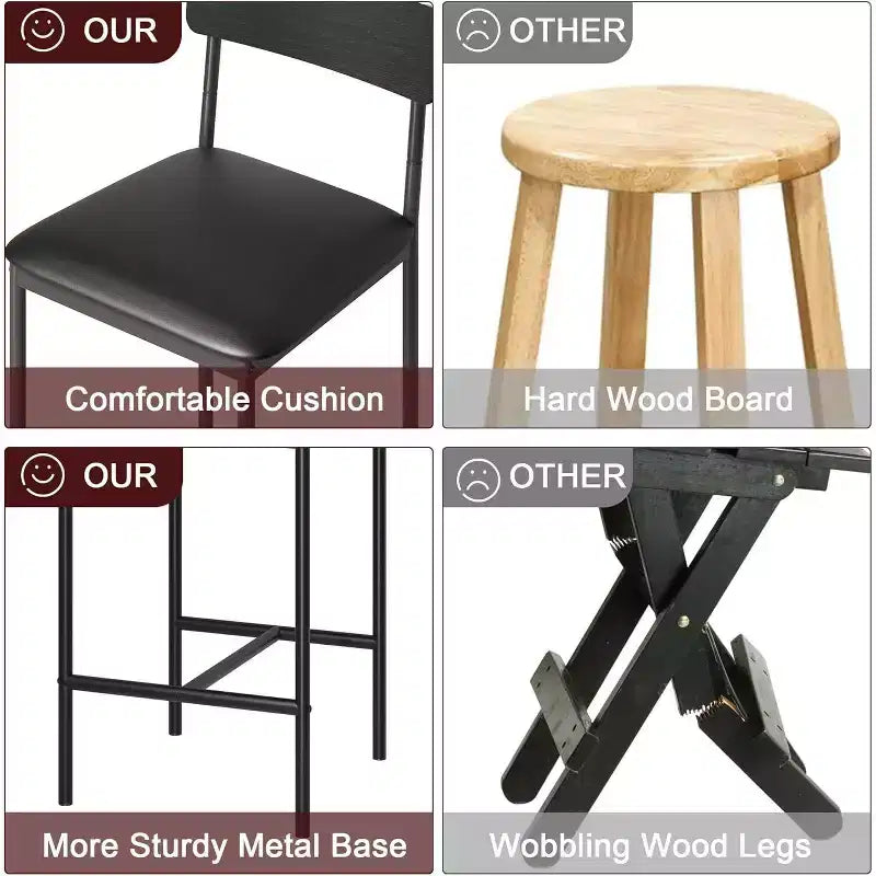 Lot de tabourets de bar, tabourets de bar rembourrés avec pieds en métal, repose-pieds et dossier, assise en PU, chaises hauteur cuisine