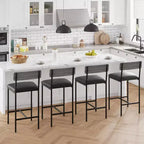 Lot de tabourets de bar, tabourets de bar rembourrés avec pieds en métal, repose-pieds et dossier, assise en PU, chaises hauteur cuisine