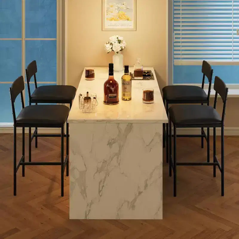 Lot de tabourets de bar, tabourets de bar rembourrés avec pieds en métal, repose-pieds et dossier, assise en PU, chaises hauteur cuisine