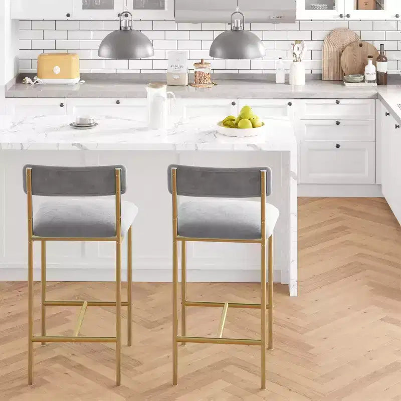 Lot de tabourets de bar, tabourets de bar rembourrés avec pieds en métal, repose-pieds et dossier, assise en PU, chaises hauteur cuisine