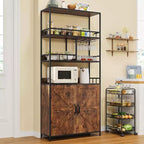 Meuble de bar haut de 180 cm, étagère de boulanger avec armoire, support de micro-ondes avec porte-verres, grande étagère de boulanger à 5 niveaux avec rangement